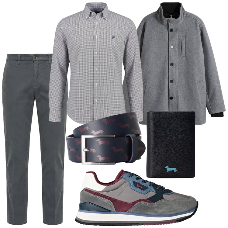 Outfit uomo - Grigio style. Stile Trendy per Tutti i giorni. Abbinamento con pantaloni, camicie, cinture, portafogli, sneakers, giacche.