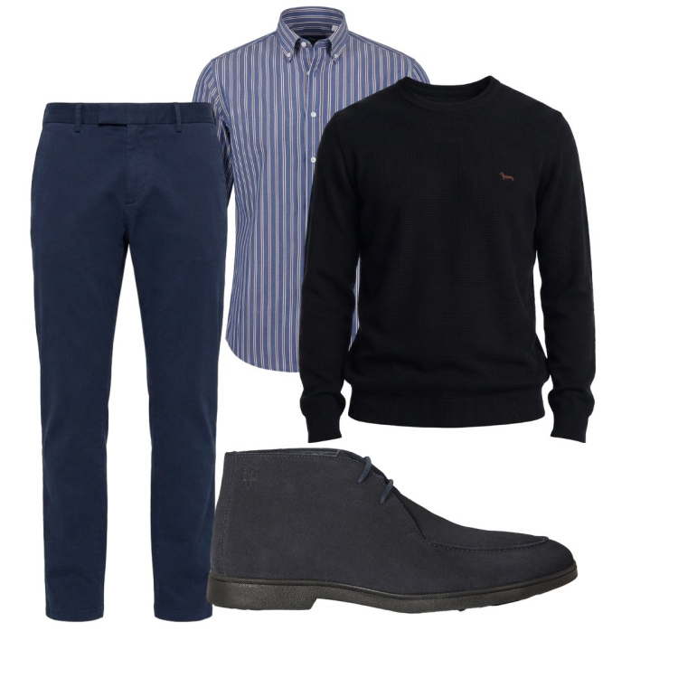 Outfit uomo - Total look #2497248. Stile Business/Elegante per Ufficio. Abbinamento con pantaloni, camicie, stivali e stivaletti, maglieria.