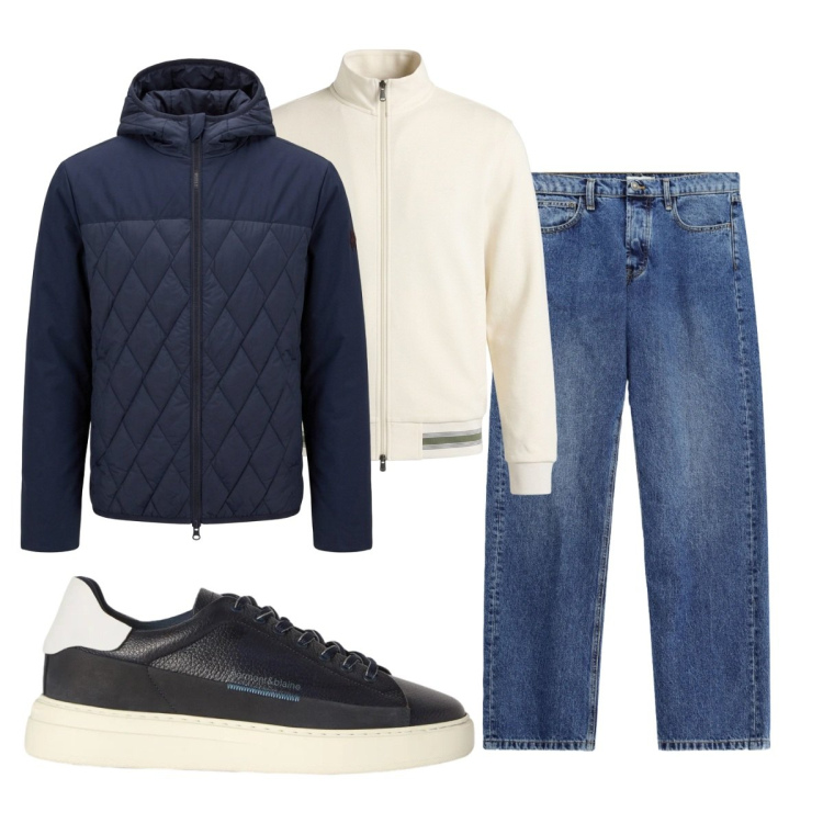 Outfit uomo - Total look #2497251. Stile Casual per Tutti i giorni. Abbinamento con sneakers, felpe, giacche, jeans.