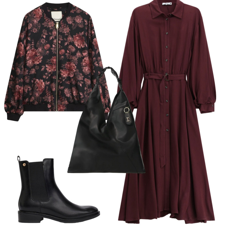 Outfit donna - Il mio tempo libero. Stile Casual chic per Tutti i giorni. Abbinamento con borse a spalla, vestiti chemisier, bomber, stivaletti.