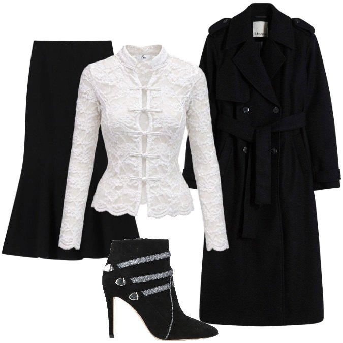 Outfit donna - Midnight Mood Halloween. Stile Glamour per Serata fuori. Abbinamento con top, gonne lunghe, stivaletti, trench.