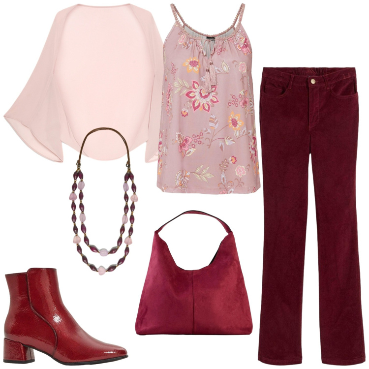 Outfit donna - Total look #2497284. Stile Glamour per Serata fuori. Abbinamento con blazer, collane, stivaletti, borse a spalla, top, pantaloni.