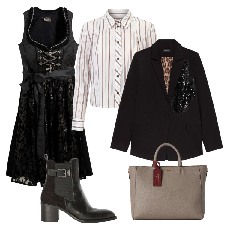Outfit donna - Total look #2497293. Stile Glamour per Serata fuori. Abbinamento con borse a mano, stivaletti, blazer, camicie, vestiti corti.
