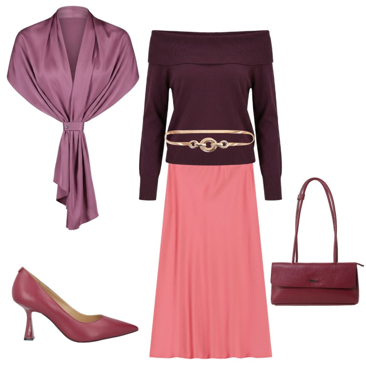 Outfit donna - Total look #2497306. Stile Chic per Cerimonia. Abbinamento con gonne longuette, cinture, stole, maglieria, borse a spalla, décolleté.