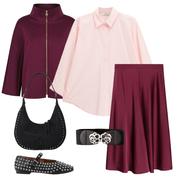 Outfit donna - Total look #2497313. Stile Preppy per Tutti i giorni. Abbinamento con gonne, cappotti, camicie, borse a spalla, ballerine, cinture.