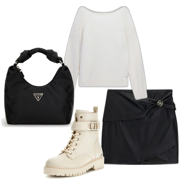 Outfit mujer - Urban style. Estilo Urban para Todos los días. Combinación con anfibios, bolsos de mano, minifaldas, prendas de punto.