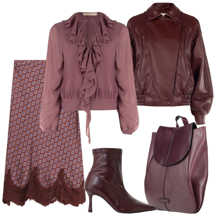 Outfit donna - Il romantico bomber per la sera. Stile Trendy per Serata fuori. Abbinamento con stivaletti, bluse, giacche, gonne longuette, zaini.