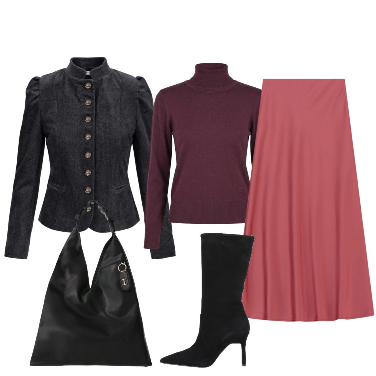 Outfit donna - Rosa cipria con grinta. Stile Glamour per Tutti i giorni. Abbinamento con blazer, gonne lunghe, borse a spalla, pullovers, stivali.