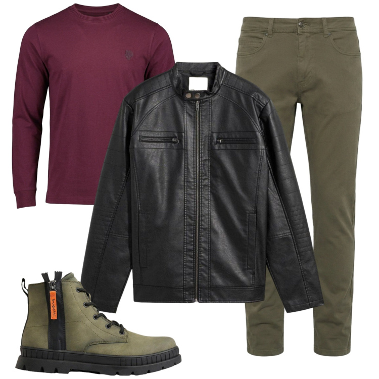 Outfit uomo - Passo Deciso Grinta Quotidiana. Stile Biker Rock per Tutti i giorni. Abbinamento con pantaloni, t-shirt, giacche, stivali e stivaletti.