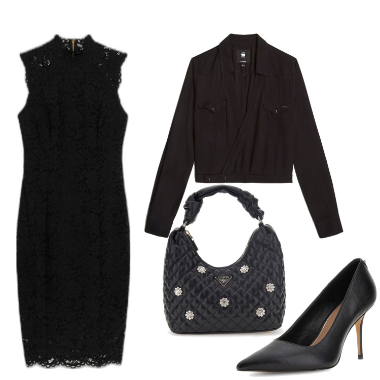Outfit mujer - Total black. Estilo Chic para Noche/Fiesta elegante. Combinación con salones, bolsos de mano, vestidos cortos, camisas.