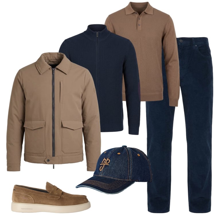 Outfit uomo - Ogni giorno ufficio tempo libero. Stile Trendy per Ufficio. Abbinamento con scarpe stringate, giacche, cappelli con visiera, pantaloni, pullovers, polo.