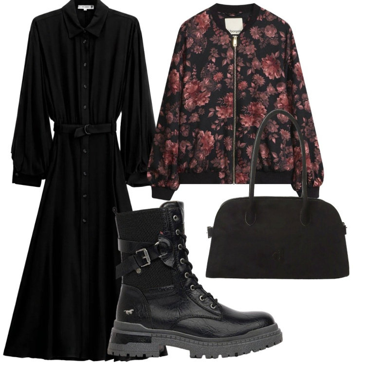Outfit donna - Uscite infrasettimanali. Stile Chic per Serata fuori. Abbinamento con vestiti lunghi, borse a spalla, bomber, anfibi.