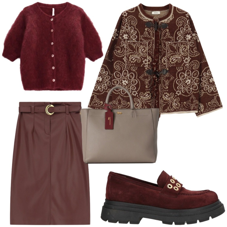 Outfit donna - Glamour in ufficio. Stile Chic per Ufficio. Abbinamento con borse a mano, gonne longuette, cardigans, blazer, mocassini.