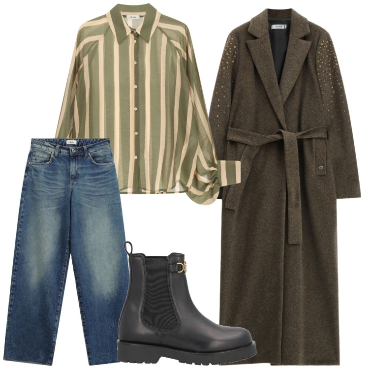 Outfit donna - Cappotti per l'inverno. Stile Chic per Ufficio. Abbinamento con cappotti, jeans, camicie, stivaletti chelsea.