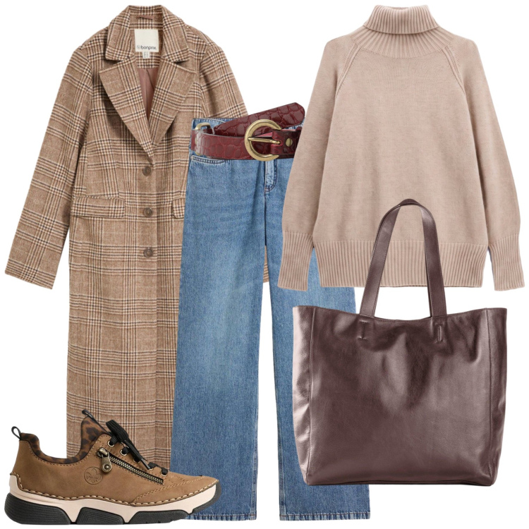 Outfit donna - Look For Autumn. Stile Casual chic per Tutti i giorni. Abbinamento con pullovers, cinture, sneakers, cappotti, jeans, shopping bag.