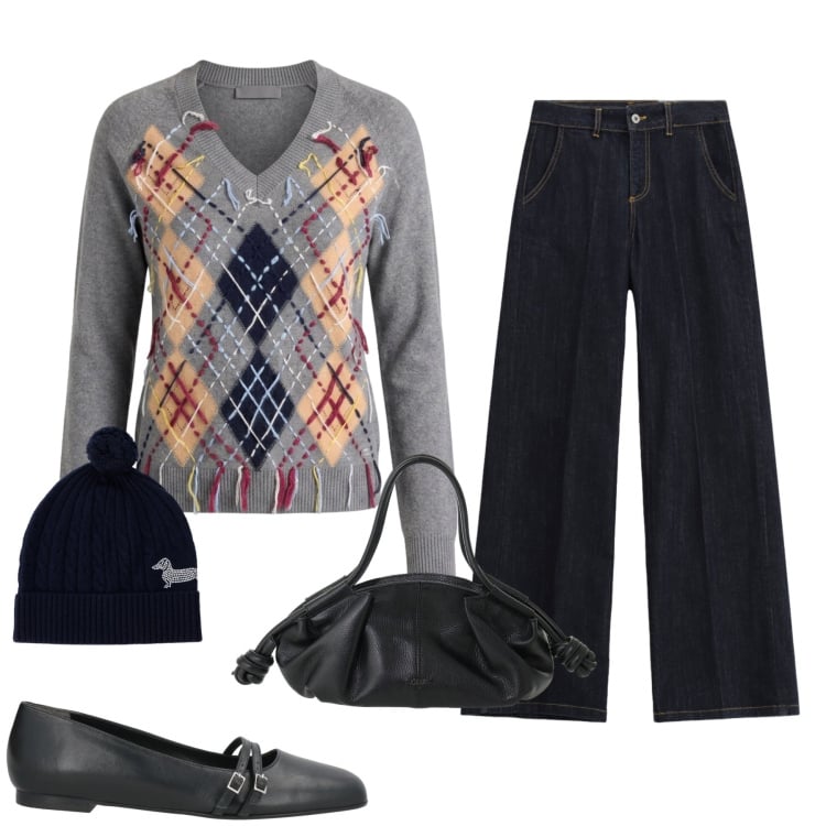 Outfit donna - Black Pants For Fall. Stile Casual chic per Tutti i giorni. Abbinamento con maglieria, berretti, pantaloni a palazzo, borse a mano, ballerine.