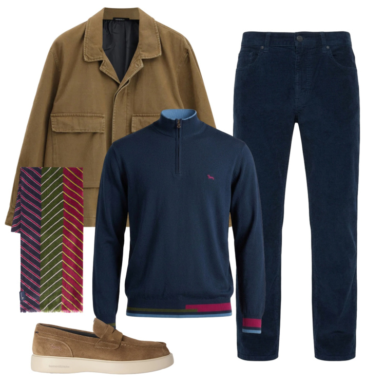 Outfit uomo - In Blue. Stile Casual per Tutti i giorni. Abbinamento con scarpe stringate, sciarpe, pantaloni, pullovers, cappotti.