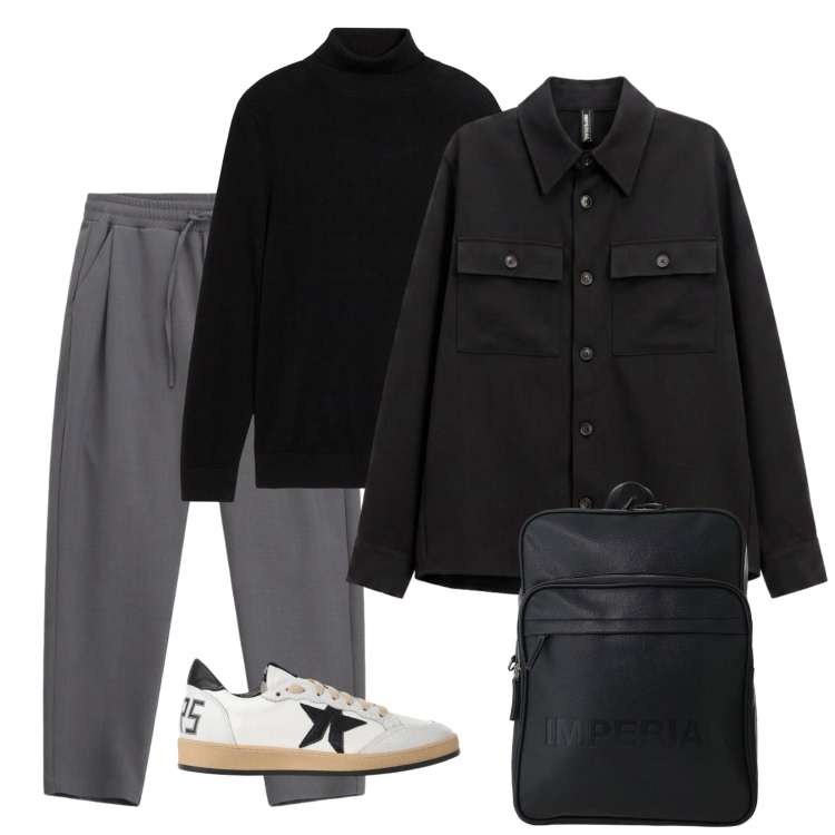 Outfit uomo - In black&gray. Stile Urban per Tutti i giorni. Abbinamento con cappotti, sneakers, borse sportive, pantaloni, maglieria.