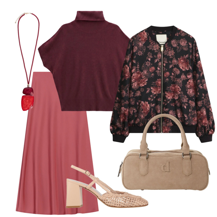 Outfit donna - Just chic. Stile Romantica per Cerimonia. Abbinamento con pullovers, gonne lunghe, ciondoli, borse a mano, décolleté, bomber.
