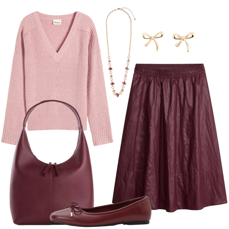 Outfit donna - Delicato e originale. Stile Bon Ton per Tutti i giorni. Abbinamento con collane, maglieria, gonne, ballerine, orecchini, borse a mano.