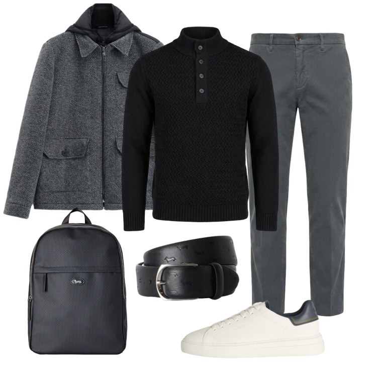 Outfit uomo - Total look #2497497. Stile Urban per Tutti i giorni. Abbinamento con cinture, borse sportive, pantaloni, sneakers, pullovers, cappotti.