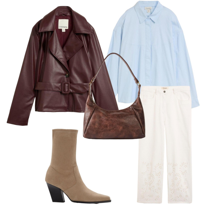 Outfit donna - Total look #2497513. Stile Casual chic per Tutti i giorni. Abbinamento con stivaletti, pantaloni, trench, camicie, borse a mano.