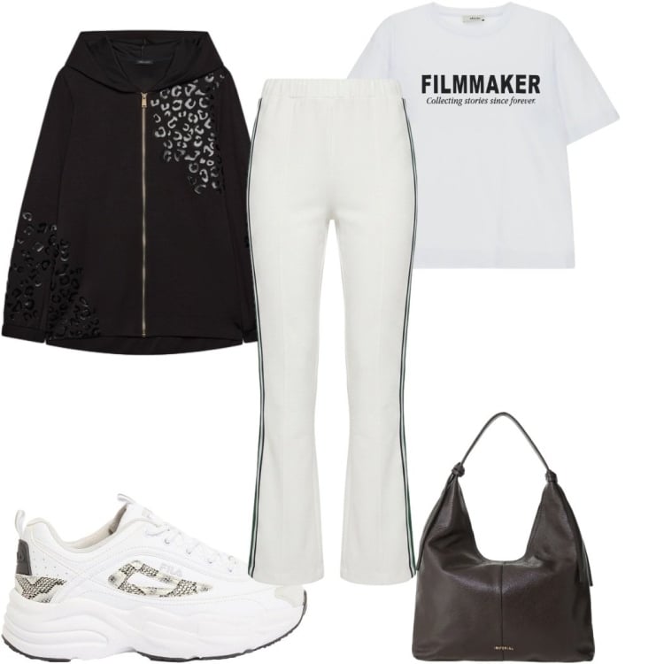 Outfit donna - Total look #2497531. Stile Basic per Sport. Abbinamento con pantaloni, borse a spalla, felpe con cappuccio, t-shirt, sneakers.