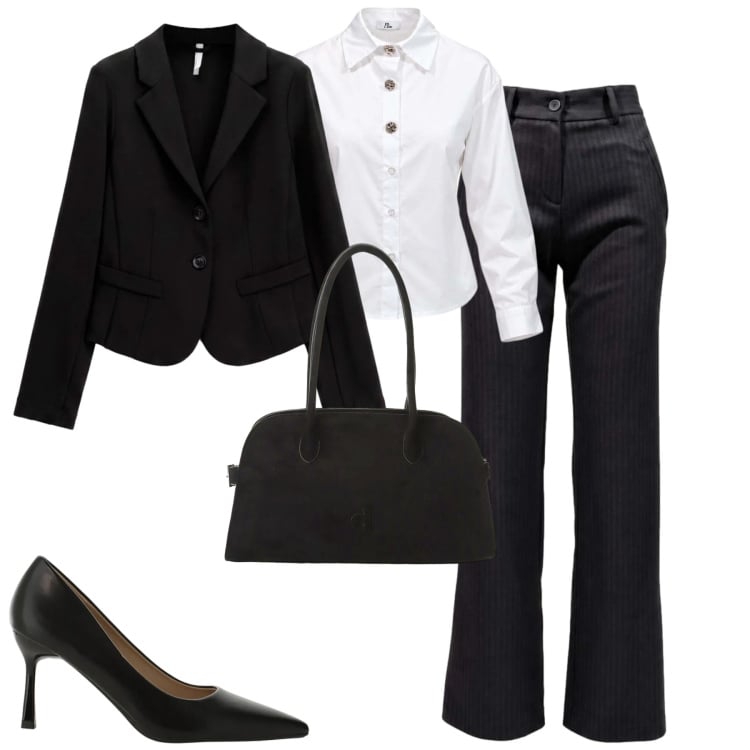 Outfit donna - In ufficio. Stile Trendy per Ufficio. Abbinamento con pantaloni, camicie, blazer, décolleté, borse a spalla.