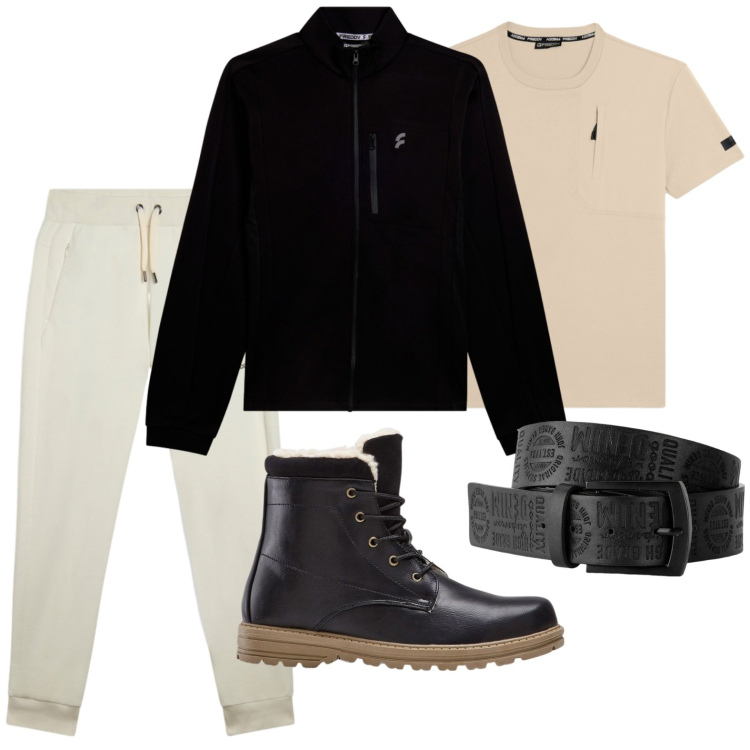 Outfit uomo - Stile pratico. Stile Trendy per Tutti i giorni. Abbinamento con pantaloni, t-shirt, felpe, cinture, stivali e stivaletti.
