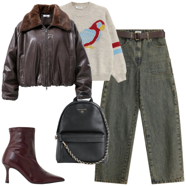 Outfit donna - City. Stile Urban per Tutti i giorni. Abbinamento con bomber, stivaletti, jeans, maglieria, zaini.