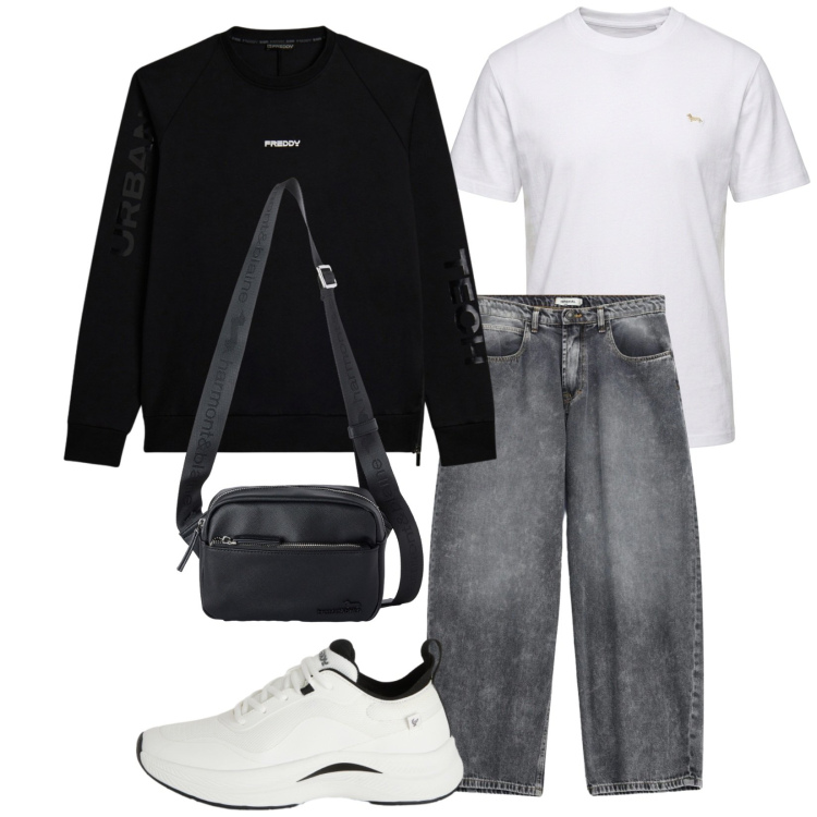 Outfit uomo - Total look #2497624. Stile Urban per Tutti i giorni. Abbinamento con borse sportive, t-shirt, jeans, sneakers, felpe.