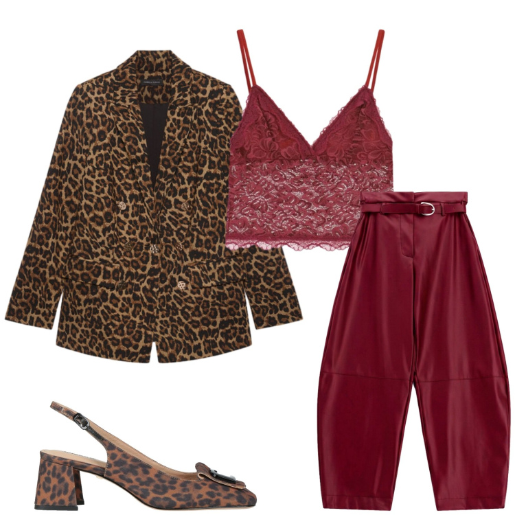 Outfit donna - Total look #2497626. Stile Glamour per Serata fuori. Abbinamento con pantaloni, blazer, top, décolleté.