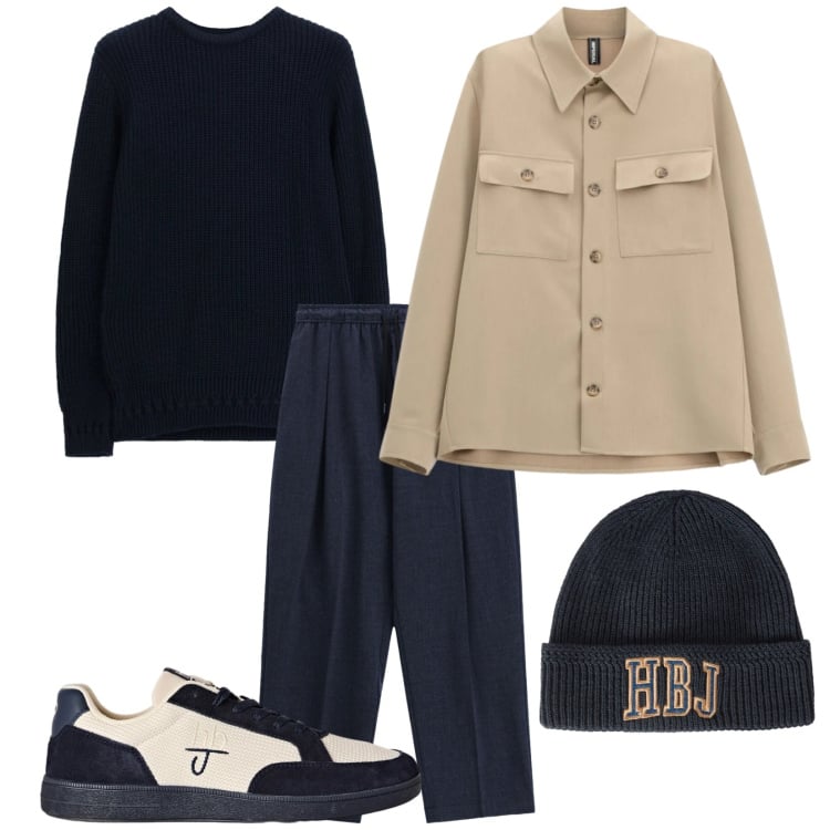 Outfit uomo - Total look #2497634. Stile Trendy per Tutti i giorni. Abbinamento con sneakers, berretti, cappotti, pantaloni, maglieria.