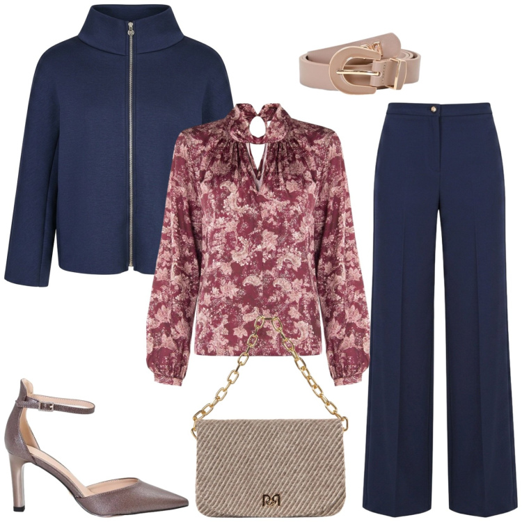 Outfit donna - Rinascimento chic. Stile Chic per Cerimonia. Abbinamento con cinture, décolleté, bluse, pantaloni a palazzo, cappe, borse a spalla.