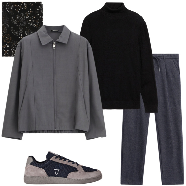 Outfit uomo - Minimalismo urbano. Stile Urban per Tutti i giorni. Abbinamento con sneakers, sciarpe e foulard, cappotti, pantaloni, maglieria.