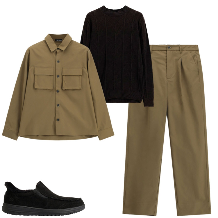 Outfit uomo - Ottobre. Stile Urban per Tutti i giorni. Abbinamento con maglieria, pantaloni, cappotti, sneakers.