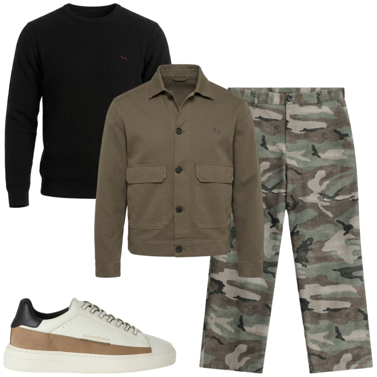Outfit uomo - Fall. Stile Casual per Tutti i giorni. Abbinamento con sneakers, cappotti, maglieria, pantaloni.