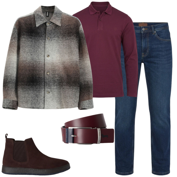 Outfit uomo - City. Stile Trendy per Tutti i giorni. Abbinamento con cinture, jeans, stivali e stivaletti, polo, cappotti.