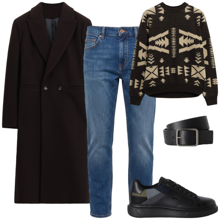 Outfit uomo - City. Stile Urban per Tutti i giorni. Abbinamento con sneakers, cinture, jeans, maglieria, cappotti.