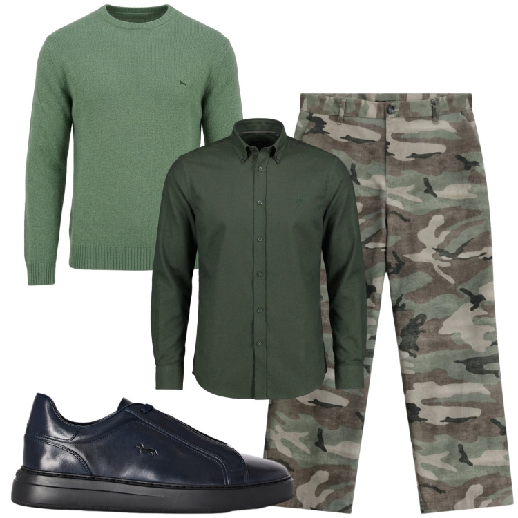 Outfit uomo - Total look #2497745. Stile Trendy per Tutti i giorni. Abbinamento con camicie, sneakers, maglieria, pantaloni.