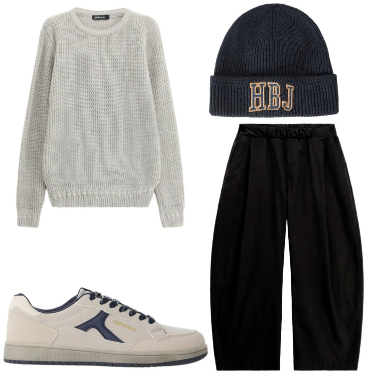 Outfit uomo - Total look #2497758. Stile Casual per Tutti i giorni. Abbinamento con berretti, maglieria, sneakers, pantaloni.