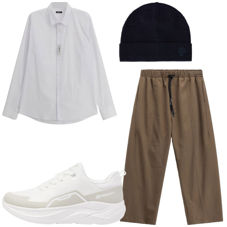 Outfit uomo - Total look #2497760. Stile Trendy per Tutti i giorni. Abbinamento con berretti, camicie, pantaloni, sneakers.