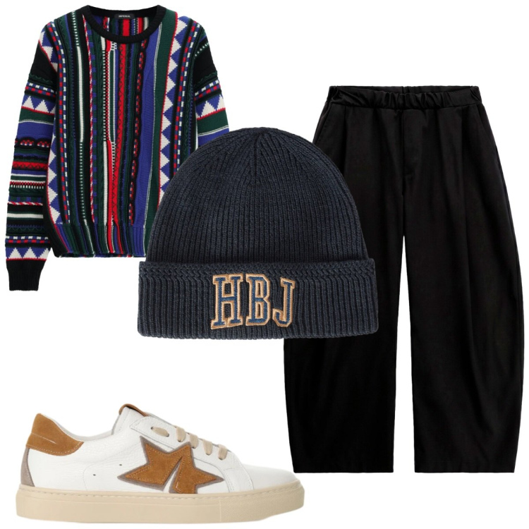Outfit uomo - Total look #2497765. Stile Casual per Tutti i giorni. Abbinamento con berretti, maglieria, pantaloni, sneakers.