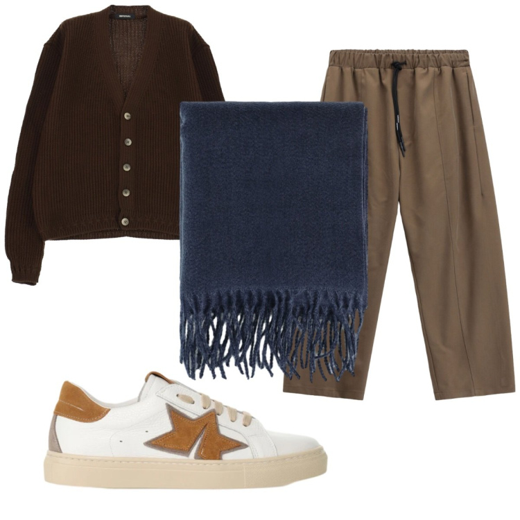 Outfit uomo - Total look #2497767. Stile Casual per Tutti i giorni. Abbinamento con pantaloni, cardigans, sneakers, sciarpe.