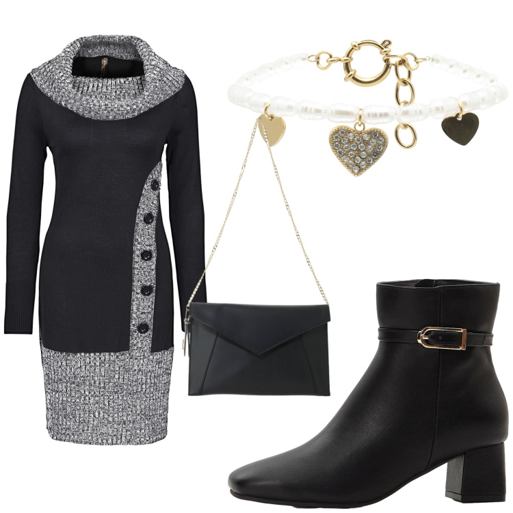 Outfit donna - Semplice casual. Stile Casual per Tutti i giorni. Abbinamento con borse a tracolla, braccialetti, vestiti, stivaletti.