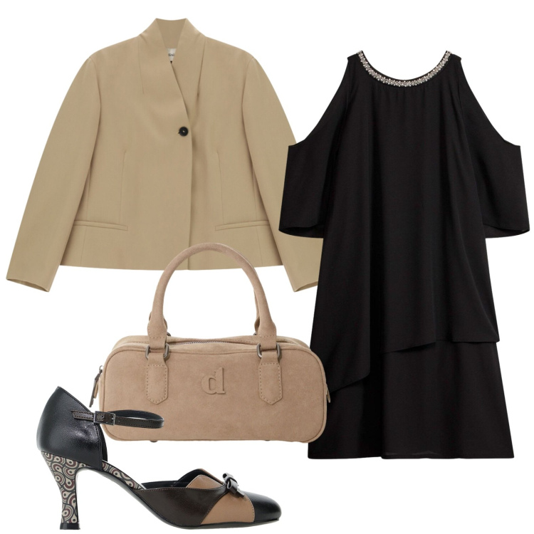 Outfit donna - Décolleté moka e cream. Stile Casual per Tutti i giorni. Abbinamento con borse a mano, décolleté, blazer, vestiti.