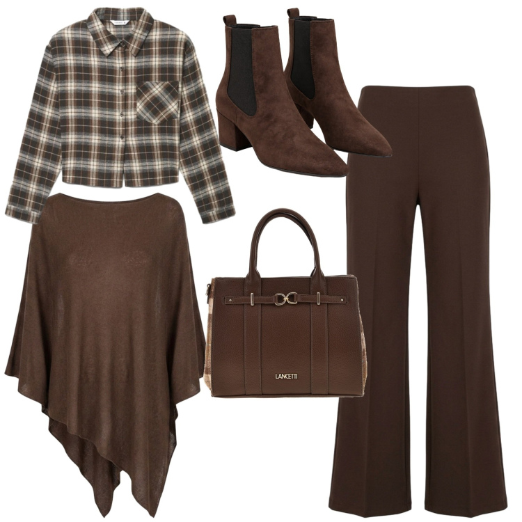 Outfit donna - Brunch in stile country. Stile Casual chic per Tutti i giorni. Abbinamento con cappotti, pantaloni a palazzo, stivaletti, camicie, borse a tracolla.