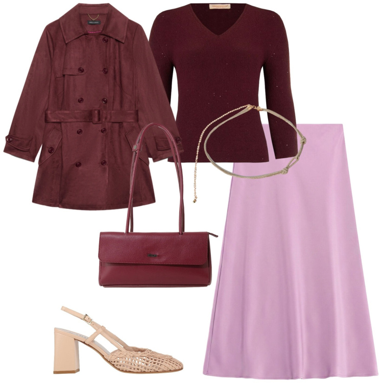 Outfit donna - I colori dell'autunno. per Scuola/Università. Abbinamento con gonne longuette, cinture, trench, borse a spalla, maglieria, décolleté.