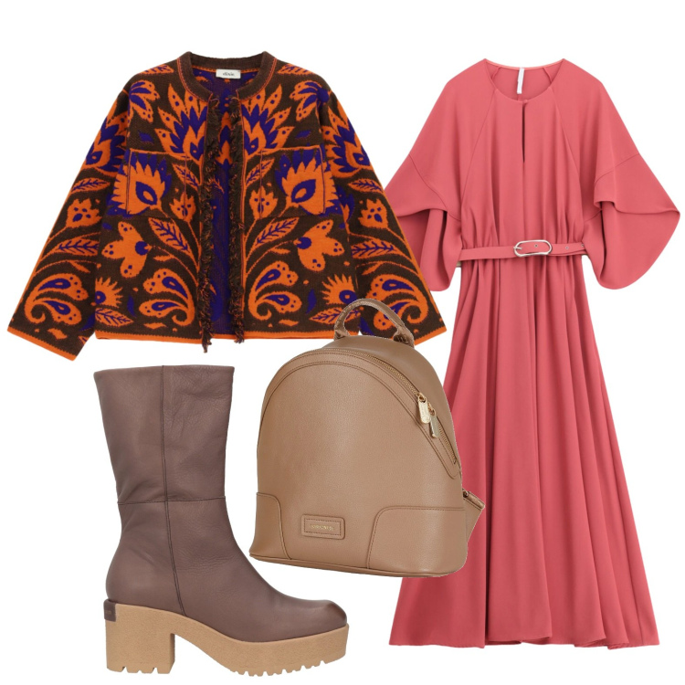 Outfit donna - Cardigan creativo. Stile Urban per Tutti i giorni. Abbinamento con vestiti lunghi, blazer, zaini, stivaletti.