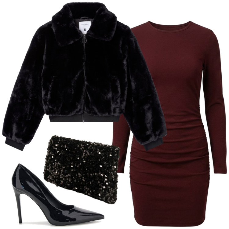 Outfit donna - Con un semplice tubino. Stile Chic per Serata fuori. Abbinamento con vestiti corti, pochette, ecopellicce, décolleté.